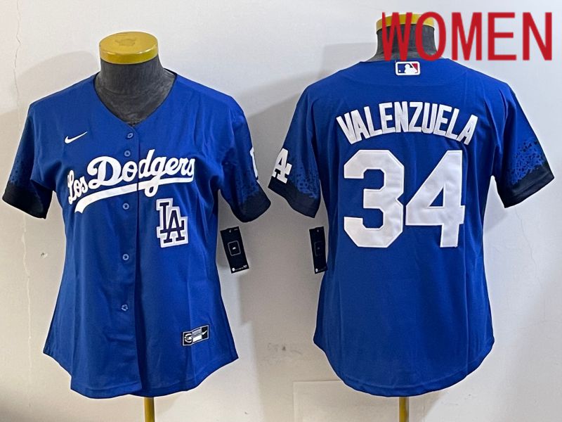 Women Los Angeles Dodgers 34 Valenzuela 2024 blue jersey 2024112003